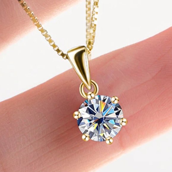 Jewelry - Certified 1ct. t.w. Moissanite Diamond Solitaire Gold Pendant Necklace N…